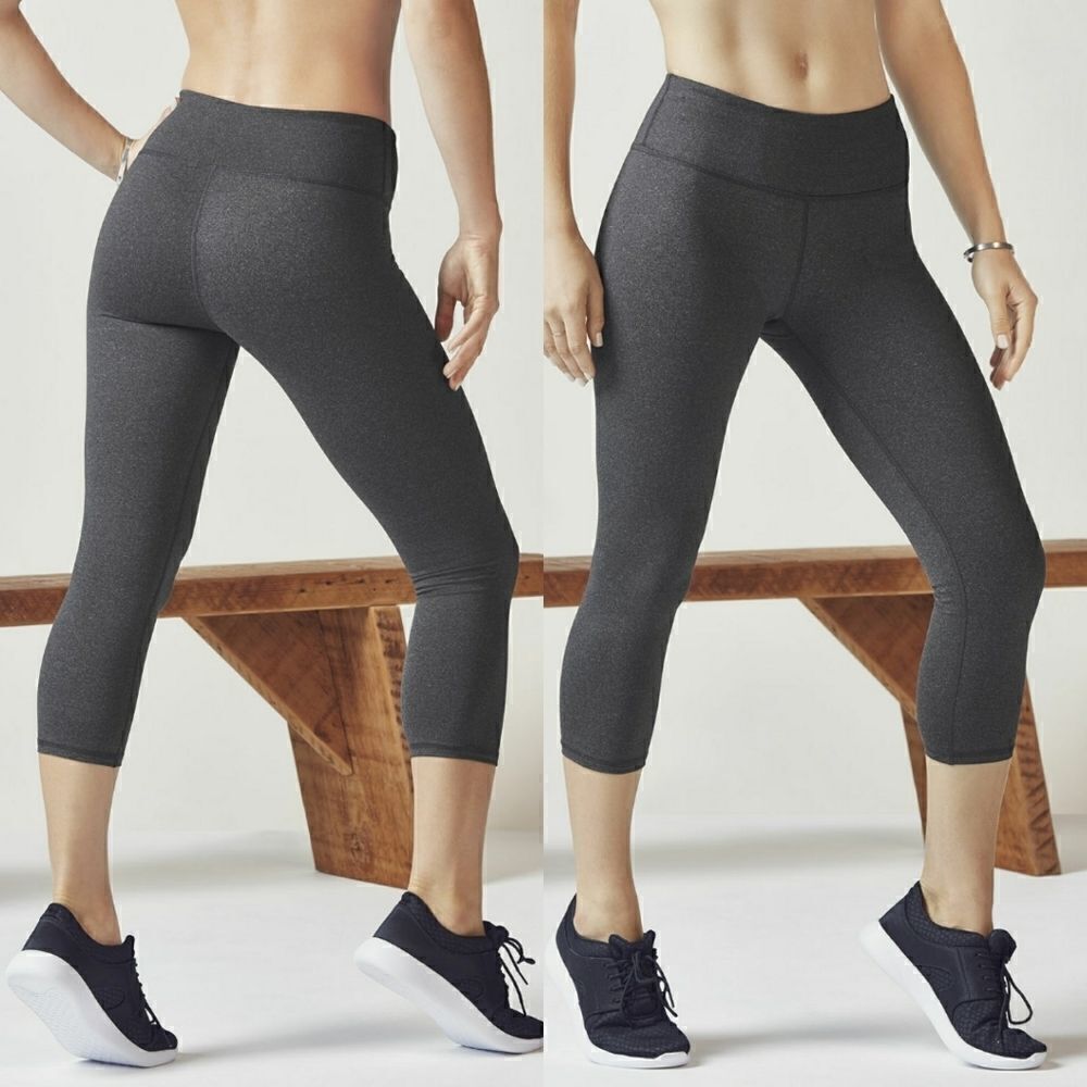 Fabletics Charcoal Mid Rise Powerhold Capri Leggings